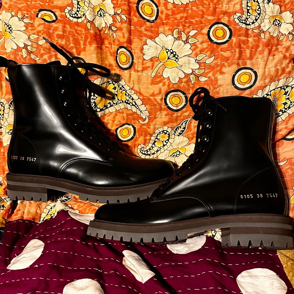 Woman by Common Projects - Black Leather Combat Boot - Size 8/38